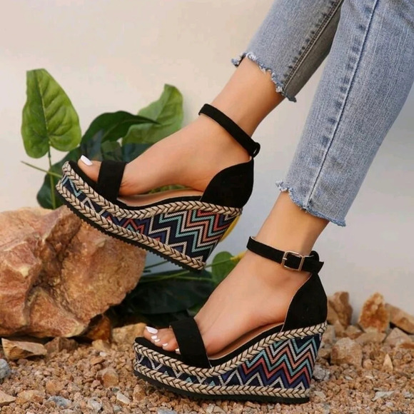 New Spring Summer Fashion Women Chunky Wedge Platform Sandals With Bare Straps - Picture 1 of 5